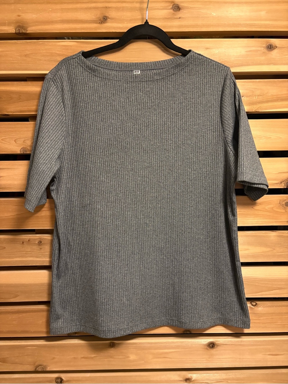 Uniqlo Ribbed Knit Short-Sleeve Shirt Heather Gray